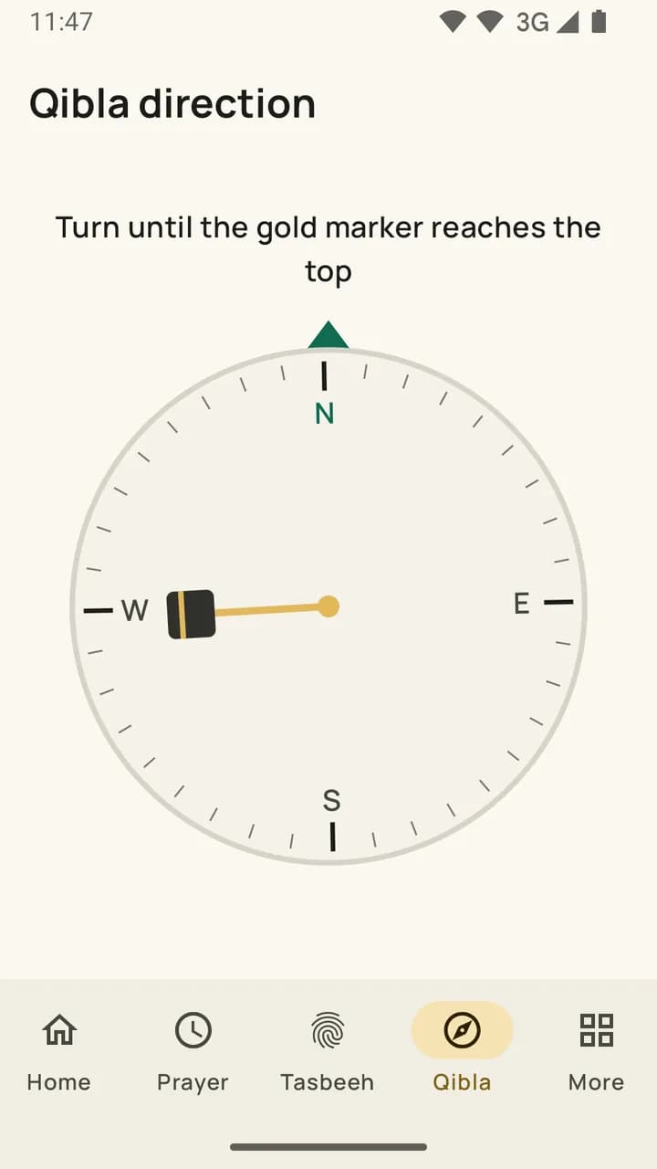MuslimApp Qibla compass screen